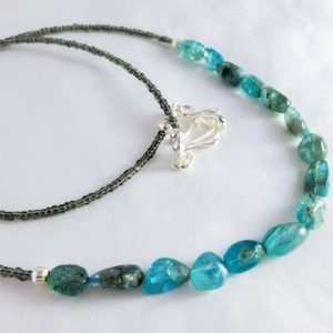 Shop Apatite Necklaces! Dainty, minimalist handmade apatite necklace. Sky-blue crystal gemstone jewelry for the casual everyday. long, layering necklace | Natural genuine Apatite necklaces. Buy crystal jewelry, handmade handcrafted artisan jewelry for women.  Unique handmade gift ideas. #jewelry #beadednecklaces #beadedjewelry #gift #shopping #handmadejewelry #fashion #style #product #necklaces #affiliate #ad