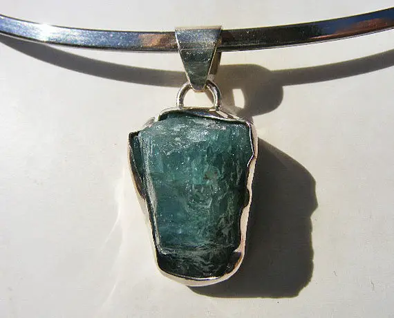 Apatite Crystal Pendant, Rare Russian Apatite, Natural Green Apatite Crystal, Sterling Silver