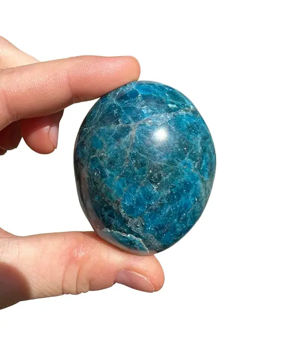 Blue Apatite Palm Stone (1" - 2.5") Blue Apatite Tumbled Stone - Polished Blue Apatite Oval Palm Stone Crystal - Blue Crystal For Motivation
