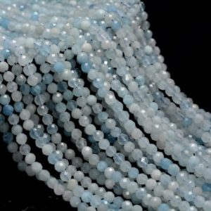 Shop Aquamarine Faceted Beads! 4MM Aquamarine Gemstone Grade AAA Micro Faceted Round Beads 15.5 inch Full Strand BULK LOT 1,2,6,12 and 50(80006526-A204) | Natural genuine faceted Aquamarine beads for beading and jewelry making.  #jewelry #beads #beadedjewelry #diyjewelry #jewelrymaking #beadstore #beading #affiliate #ad