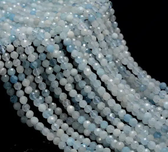 4mm Aquamarine Gemstone Grade Aaa Micro Faceted Round Beads 15.5 Inch Full Strand Bulk Lot 1,2,6,12 And 50(80006526-a204)