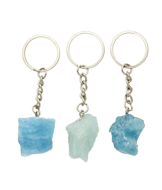 Raw Aquamarine Crystal Keychain - Raw Aquamarine Stone Keychain - Aquamarine Raw - Healing Crystals And Stones - Rough Aquamarine Keyring
