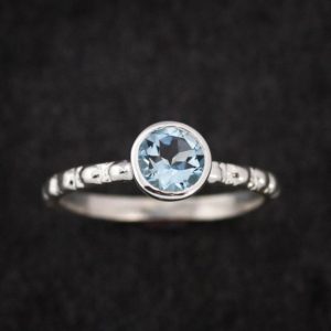 Size 8 Round Aquamarine Ring,Ocean Blue Gemstone Ring,Eco Silver Ring,March Birthstone, Engagement Ring,Aquamarine Solitaire or Stackable | Natural genuine Array rings, simple unique alternative gemstone engagement rings. #rings #jewelry #bridal #wedding #jewelryaccessories #engagementrings #weddingideas #affiliate #ad