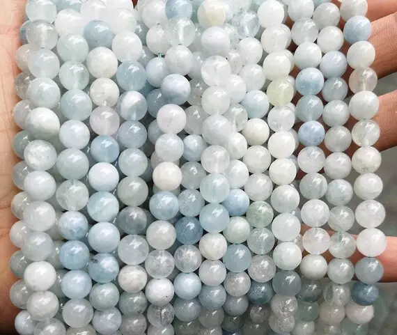 Natural Aquamarine Smooth And Round Beads,4mm 6mm 8mm 10mm 12mm Aquamarine Beads Wholesale Supply,one Strand 15"