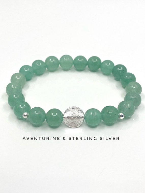 Green Aventurine, Crystal Bracelet, 925 Sterling Silver, Mint Green, Boho Jewellery