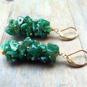 Natural Green Aventurine stones Earrings, Gold fill lever backs, unique jewelry, statement, heart chakra | Natural genuine Gemstone earrings. Buy crystal jewelry, handmade handcrafted artisan jewelry for women.  Unique handmade gift ideas. #jewelry #beadedearrings #beadedjewelry #gift #shopping #handmadejewelry #fashion #style #product #earrings #affiliate #ad