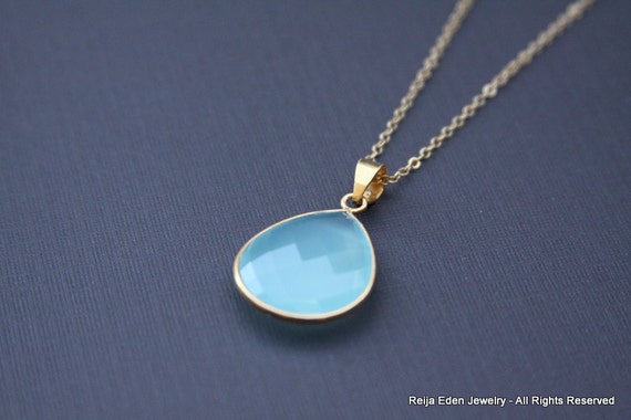 Baby Blue Chalcedony Necklace, Stone, Gold, Simple Every Day Jewelry, Blue Stone Necklace