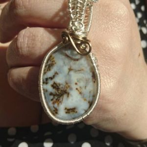 Shop Dendritic Agate Necklaces! Beautifully Wire Wrapped White Dendritic Agate Necklace | Natural genuine Dendritic Agate necklaces. Buy crystal jewelry, handmade handcrafted artisan jewelry for women.  Unique handmade gift ideas. #jewelry #beadednecklaces #beadedjewelry #gift #shopping #handmadejewelry #fashion #style #product #necklaces #affiliate #ad