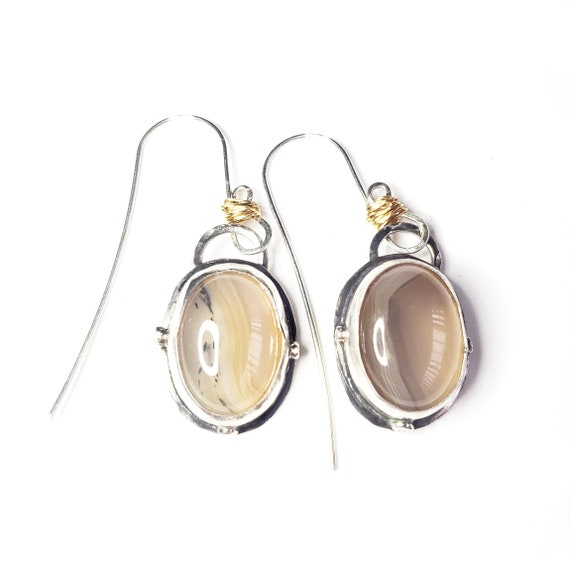 Before Dawn-3 : Dendritic Agate Earrings, Gemstone And Silver Earrings, Agate Drop Earrings, Silver Earrings