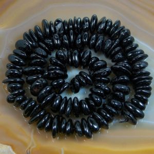 Semiprecious Natural Black Tourmaline Freeform Rondelle Disk Beads, Spacer Loose Stone Beads,  Jewelry Beads 3-5×8-13mm, 15'' Strand | Natural genuine rondelle Black Tourmaline beads for beading and jewelry making.  #jewelry #beads #beadedjewelry #diyjewelry #jewelrymaking #beadstore #beading #affiliate #ad