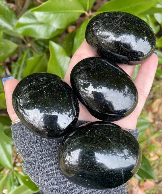 Black Tourmaline Palm Stone, Black Tourmaline, Qty. 1