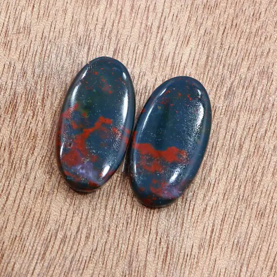Amazing Earrings Pair Of Bloodstone- 12*29 Mm Oval Cut Earrings Pair Of Bloodstone- 26.80 Ct Heliotrope Pair- Dragon Bloodstone-gift For Her