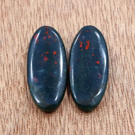 Beautiful Pair Of Bloodstone For Earrings- 12*22 Mm Oval Cut Pair Of Bloodstone- 42.40 Ct Heliotrope Pair- Dragon Bloodstone- Gift For Her