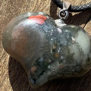 Shop Bloodstone Necklaces! Bloodstone Puffy Heart Healing Stone Necklace with Positive Healing Energy ! | Natural genuine Bloodstone necklaces. Buy crystal jewelry, handmade handcrafted artisan jewelry for women.  Unique handmade gift ideas. #jewelry #beadednecklaces #beadedjewelry #gift #shopping #handmadejewelry #fashion #style #product #necklaces #affiliate #ad