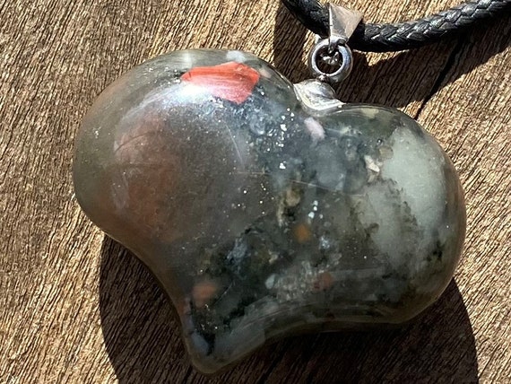 Bloodstone Puffy Heart Healing Stone Necklace With Positive Healing Energy !