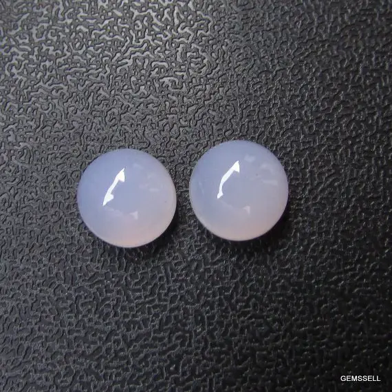 2 Piece Pair 8mm Or 12mm Blue Chalcedony Cabochon Round Gemstone, Natural Blue Chalcedony Round Cabochon Gemstone, Blue Chalcedony Cabochon