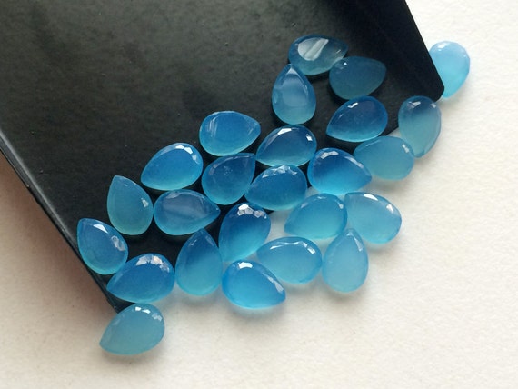 7x10mm Blue Chalcedony Pear Table Cut Flat Back,blue Chalcedony Pear Cabochons For Jewelry, Blue Chalcedony Gemstone (5pcs To 25pcs Options)
