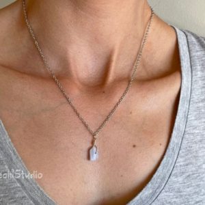 Shop Blue Chalcedony Necklaces! Blue Chalcedony Necklace, Wire Wrap Necklace, Healing Crystal Necklace, Gemstone Chakra Necklace, Dainty Gold-Silver Layered Necklace | Natural genuine Blue Chalcedony necklaces. Buy crystal jewelry, handmade handcrafted artisan jewelry for women.  Unique handmade gift ideas. #jewelry #beadednecklaces #beadedjewelry #gift #shopping #handmadejewelry #fashion #style #product #necklaces #affiliate #ad