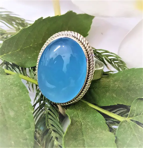 Stunning Sterling Silver Blue Chalcedony Ring, Silver Ring, Gift For Her, Unique Gift Ring, Designer Ring, Gemstone Ring, Handmade Ring