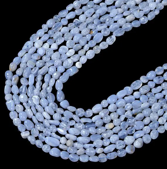 6-8mm Natural Chalcedony Blue Lace Agate Gemstone Pebble Nugget Loose Beads Bulk Lot 1,2,6,12 And 50 (d184)