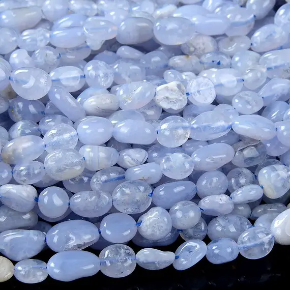6-8mm Natural Chalcedony Blue Lace Agate Gemstone Pebble Nugget Loose Beads (d184)