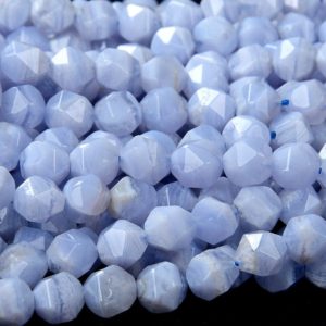 Shop Blue Lace Agate Beads! Natural Chalcedony Blue Lace Agate Gemstone Grade AA Star Cut Faceted 5MM 7MM 9MM 11MM Loose Beads (D140) | Natural genuine beads Blue Lace Agate beads for beading and jewelry making.  #jewelry #beads #beadedjewelry #diyjewelry #jewelrymaking #beadstore #beading #affiliate #ad