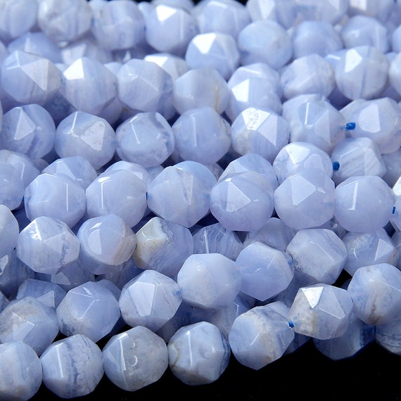 Natural Chalcedony Blue Lace Agate Gemstone Grade Aa Star Cut Faceted 5mm 7mm 9mm 11mm Loose Beads (d140)
