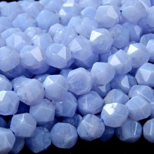 Shop Blue Lace Agate Faceted Beads! Natural Chalcedony Blue Lace Agate Gemstone Grade AAA Star Cut Faceted 5MM 6MM 7MM Loose Beads (D140) | Natural genuine faceted Blue Lace Agate beads for beading and jewelry making.  #jewelry #beads #beadedjewelry #diyjewelry #jewelrymaking #beadstore #beading #affiliate #ad