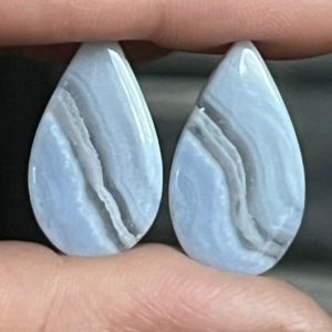 Shop Blue Lace Agate Bead Shapes! Gorgeous blue lace agate matching long drops with large drilled hole | Natural genuine other-shape Blue Lace Agate beads for beading and jewelry making.  #jewelry #beads #beadedjewelry #diyjewelry #jewelrymaking #beadstore #beading #affiliate #ad