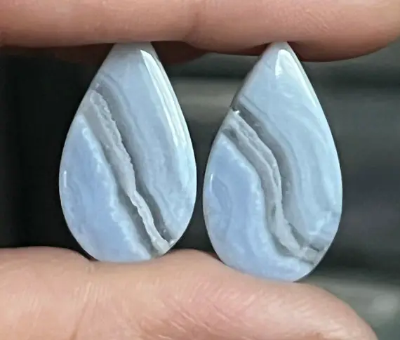 Gorgeous Blue Lace Agate Matching Long Drops With Large Drilled Hole
