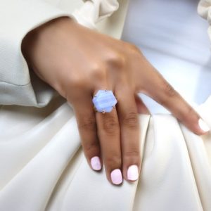 Blue Lace Agate Ring  · Pink Gold Gemstone Ring · Hexagon Ring · Engagement Ring · Statement Ring For Women | Natural genuine Blue Lace Agate rings, simple unique alternative gemstone engagement rings. #rings #jewelry #bridal #wedding #jewelryaccessories #engagementrings #weddingideas #affiliate #ad