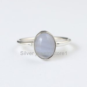 Shop Blue Lace Agate Rings! Natural Blue Lace Agate Ring, 925 Silver Rings, Small Oval Blue Lace Agate Ring, Women Rings, Gemstone Ring, Blue Agate Ring, Silver Ring | Natural genuine Blue Lace Agate rings, simple unique handcrafted gemstone rings. #rings #jewelry #shopping #gift #handmade #fashion #style #affiliate #ad