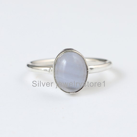 Natural Blue Lace Agate Ring, 925 Silver Rings, Small Oval Blue Lace Agate Ring, Women Rings, Gemstone Ring, Blue Agate Ring, Silver Ring