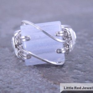 Blue Lace Agate Sterling Silver Wire Ring | Natural genuine Array jewelry. Buy crystal jewelry, handmade handcrafted artisan jewelry for women.  Unique handmade gift ideas. #jewelry #beadedjewelry #beadedjewelry #gift #shopping #handmadejewelry #fashion #style #product #jewelry #affiliate #ad