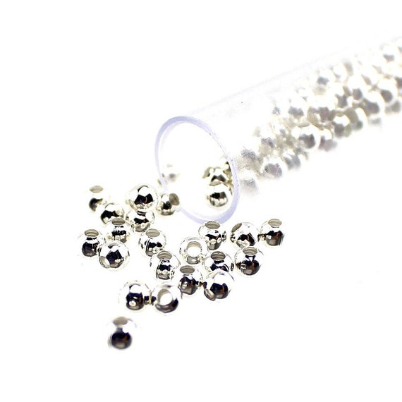 Bright Silver Plated 3mm Round Spacer Beads With Bead Storage Tube Container [125+ Pieces] -- 321.f4
