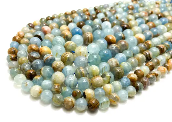 Lemurian Aquatine Calcite Smooth Round Beads 6mm 8mm 10mm Natural Gemstone Loose Beads - Rn28