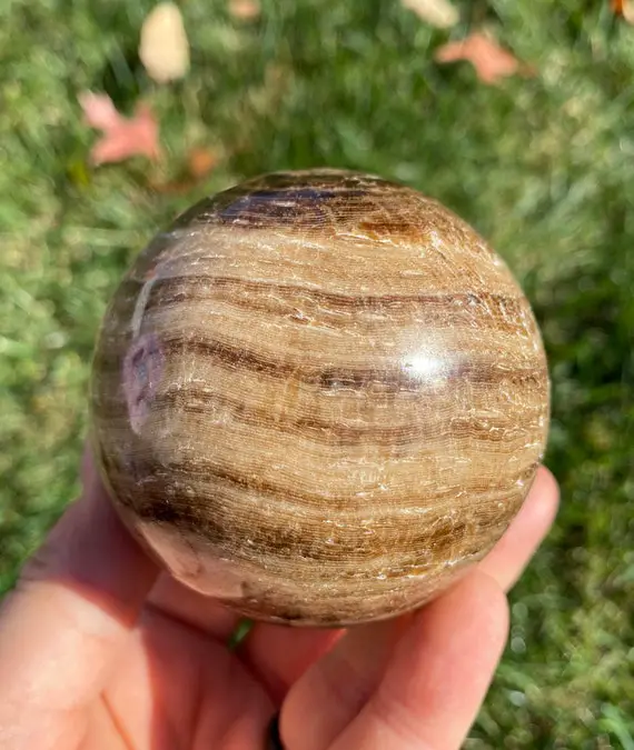 Chocolate Calcite Sphere - Striped Stone Sphere - Unique Brown Calcite Crystal Sphere - Root Beer Calcite - Chocolate Calcite Crystal - 19