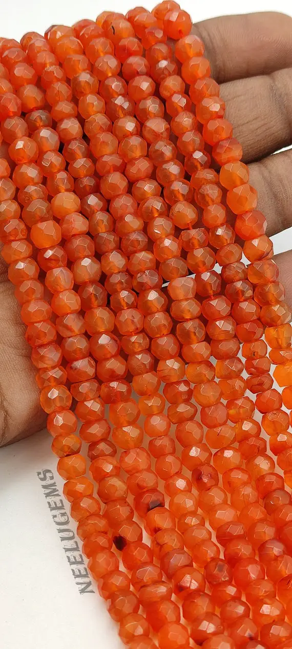 Natural Orange Carnelian Faceted Rondelle Shape Gemstone Beads,carnelian Micro Cut Faceted Beads,carnelian Beads For Jewelry Making Designs