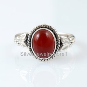Shop Carnelian Rings! Minimalist Carnelian Ring, Dainty Silver Ring, Stacking Ring, Carnelian 7X9 MM Gemstone Ring, oxidised ring Gift for Her | Natural genuine Carnelian rings, simple unique handcrafted gemstone rings. #rings #jewelry #shopping #gift #handmade #fashion #style #affiliate #ad