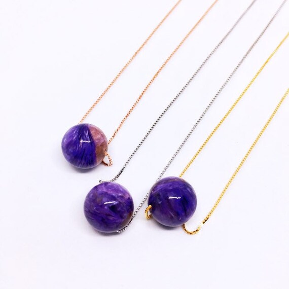 Charoite Necklace, Minimalist Sterling Halskette, Purple Planet Necklace, Natural Aaa Charoite, Unique Valentines Gift, Collier Violet