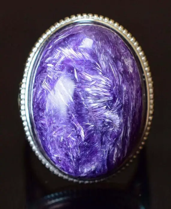 Charoite Ring 925 Sterling Silver Adjustable Size
