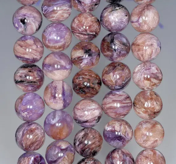 10mm Genuine Charoite Gemstone Grade A Purple Brown Round Loose Beads 7.5 Inch Half Strand (80001024-197)