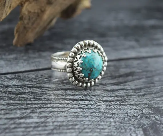 Handcrafted Sterling Silver Chrysocolla Ring - Size 7