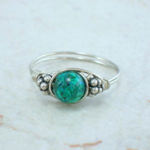 Shop Chrysocolla Rings! Sterling Silver Chrysocolla and Bali Bead Ring | Natural genuine Chrysocolla rings, simple unique handcrafted gemstone rings. #rings #jewelry #shopping #gift #handmade #fashion #style #affiliate #ad