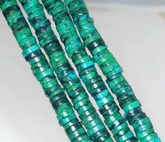 6x2-6x3mm Chrysocolla Quantum Quattro Gemstone Heishi Round Slice Loose Beads 15 Inch Full Strand (90143255-b61)