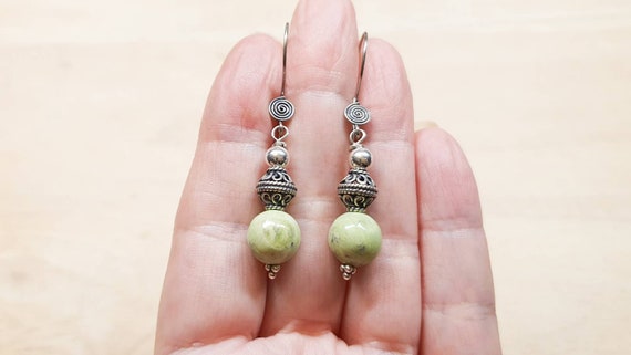 Green Chrysoprase Earrings. May Birthstone. Crystal Reiki Jewelry Uk. Libra Jewelry. Bali Silver Bead Dangle Earrings.