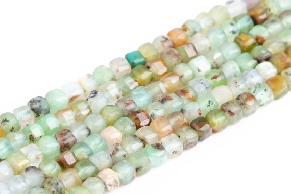 Genuine Natural Multicolor Chrysoprase Loose Beads Beveled Edge Faceted Cube Shape 2-3mm