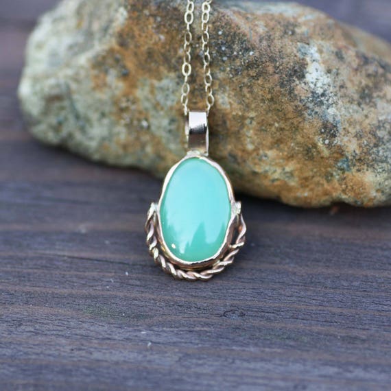 Natural Chrysoprase Pendant Solid 14k Yellow Gold  Bezel Setting , Clearance , No Chain