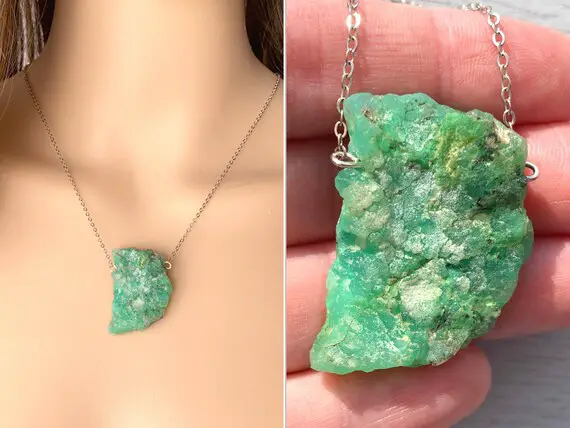 Raw Chrysoprase Necklace, Green Stone Pendant Necklace, Natural Chrysoprase Crystal Necklace Gold Filled, Chrysoprase Jewelry, Exact Stone