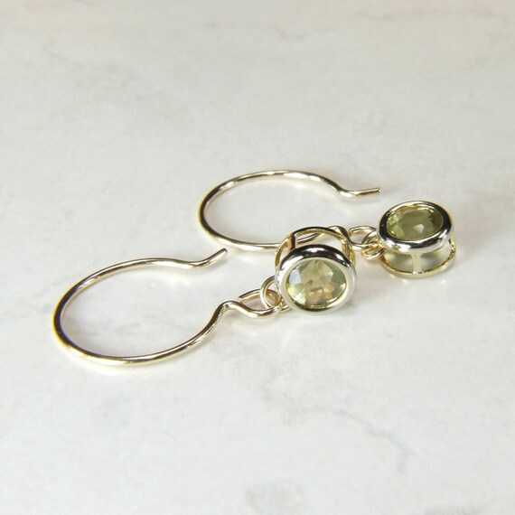 Lemon Lime Citrine Earrings (natural 'oro Verde' Citrine), 6mm X 0.75 Carats (each), Round Cut, 14 Karat 'gold Fill' Citrine Dangle Earrings